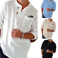 Cotton And Linen Loose Casual Solid Color Men's Top
