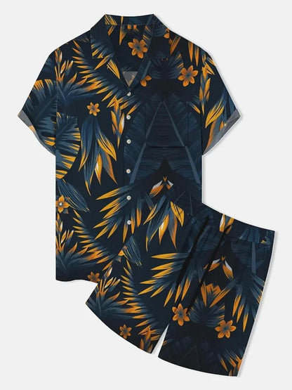Men's New Polo Collar 3D Printed Casual Slim Fit Shirt Shorts Suit