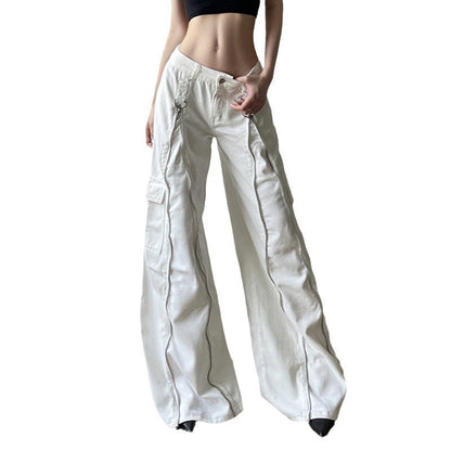 Women's Metal Zipper Multi-pocket Jeans