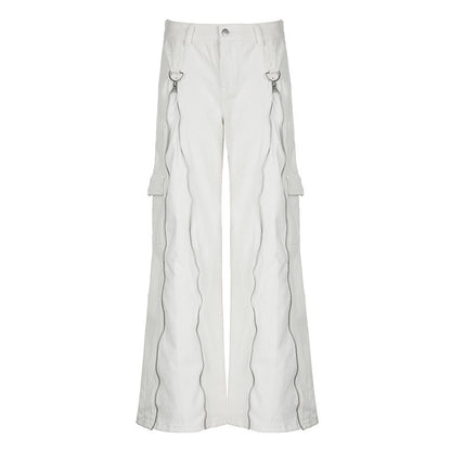 Women's Metal Zipper Multi-pocket Jeans