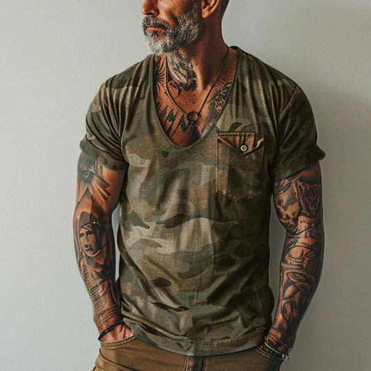 Pullover V-neck T-shirt Digital 3D Printing Short Sleeve