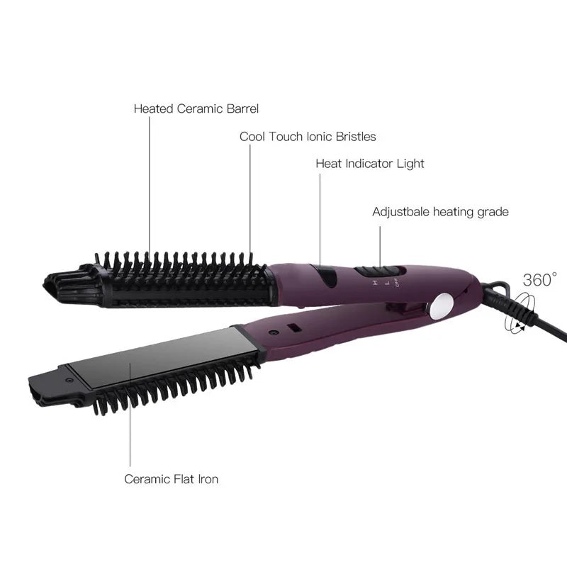 Hair Straightener And Curler Brush Iron